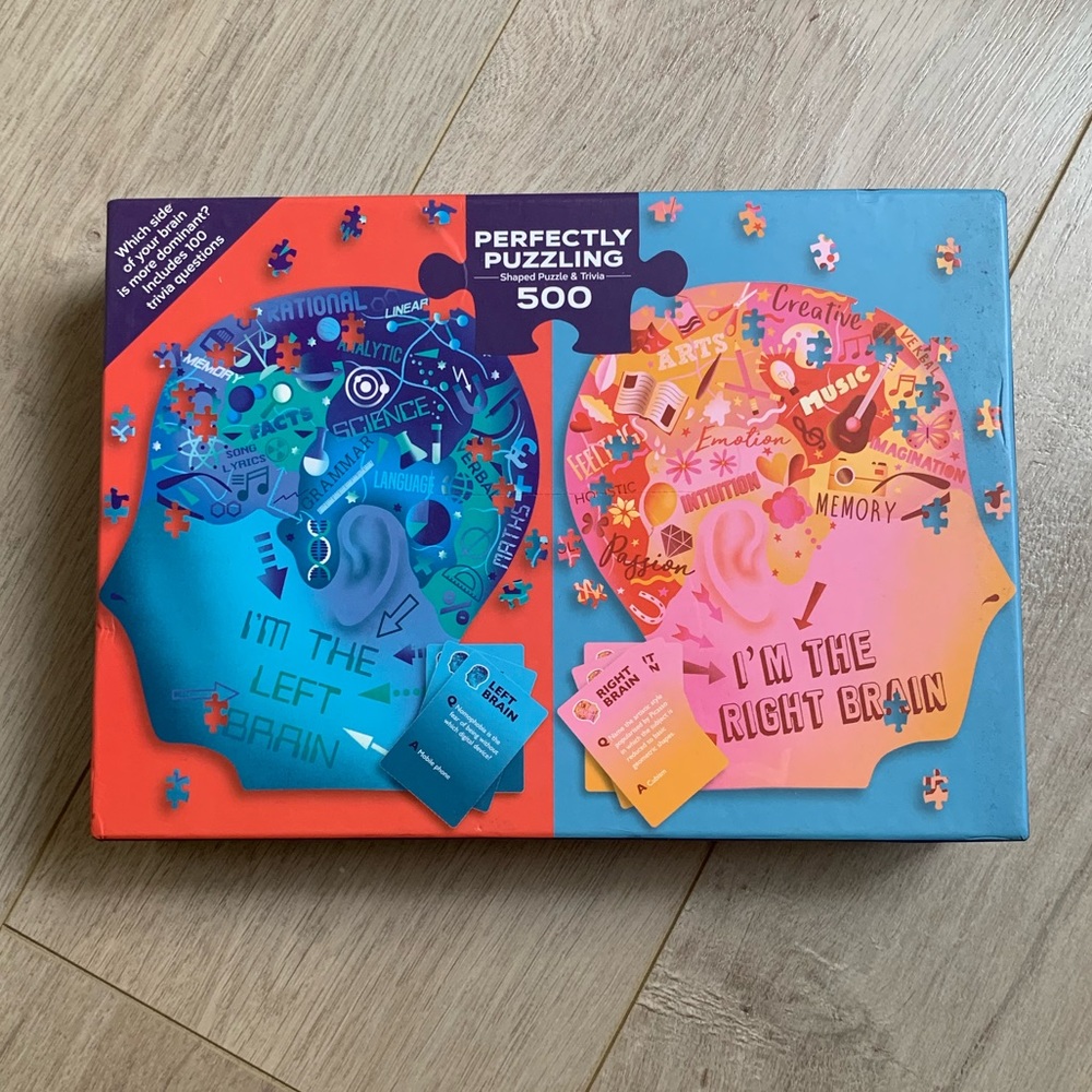 Talking tables left and right brain trivia puzzle